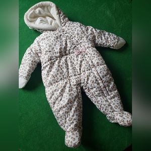 6-9 Month white and pink cheetah snowsuit by Carters